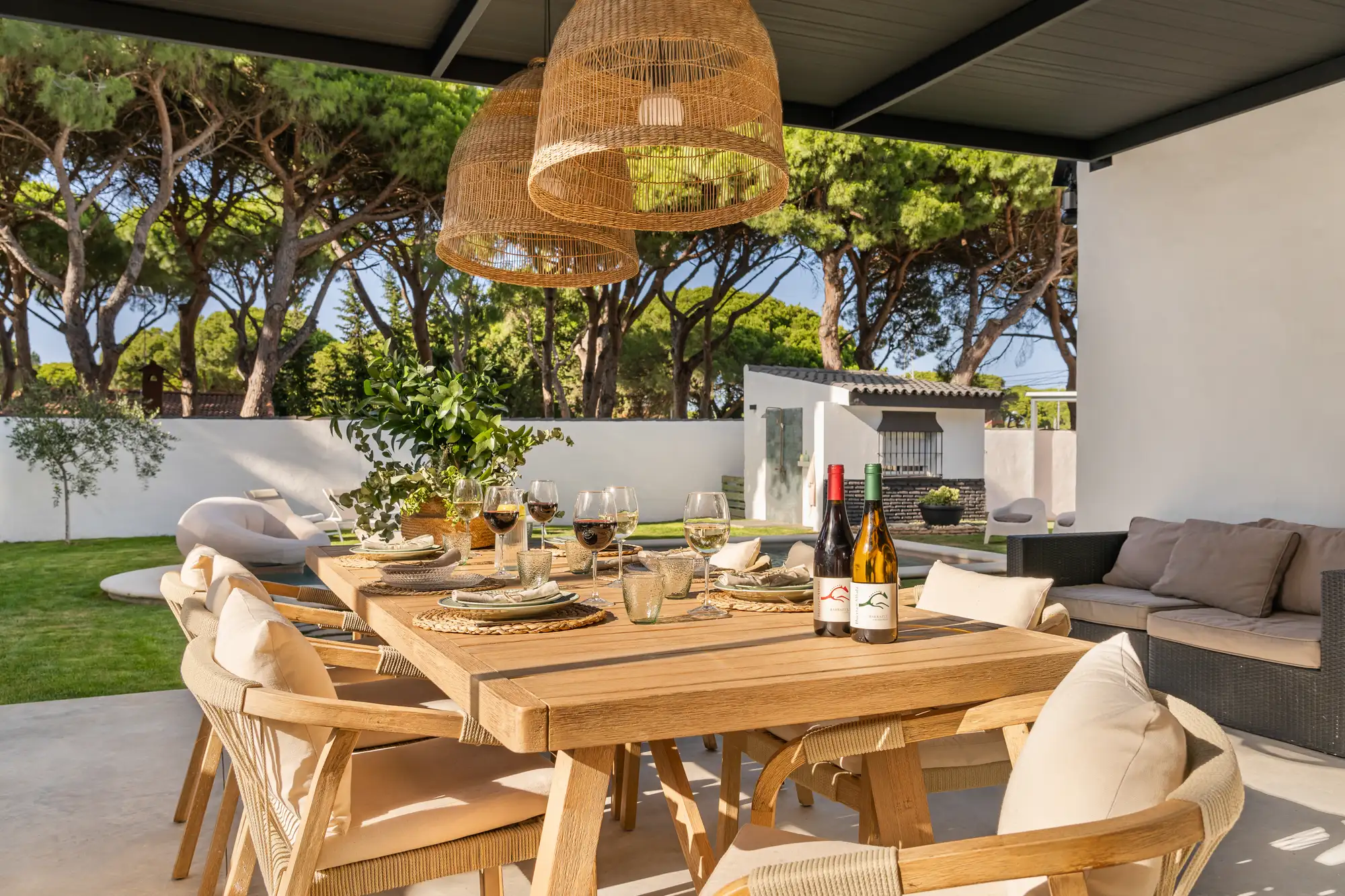 Table set under the terrace roof