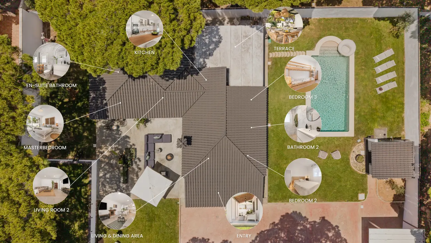 Annotierter Grundriss der Villa Juju