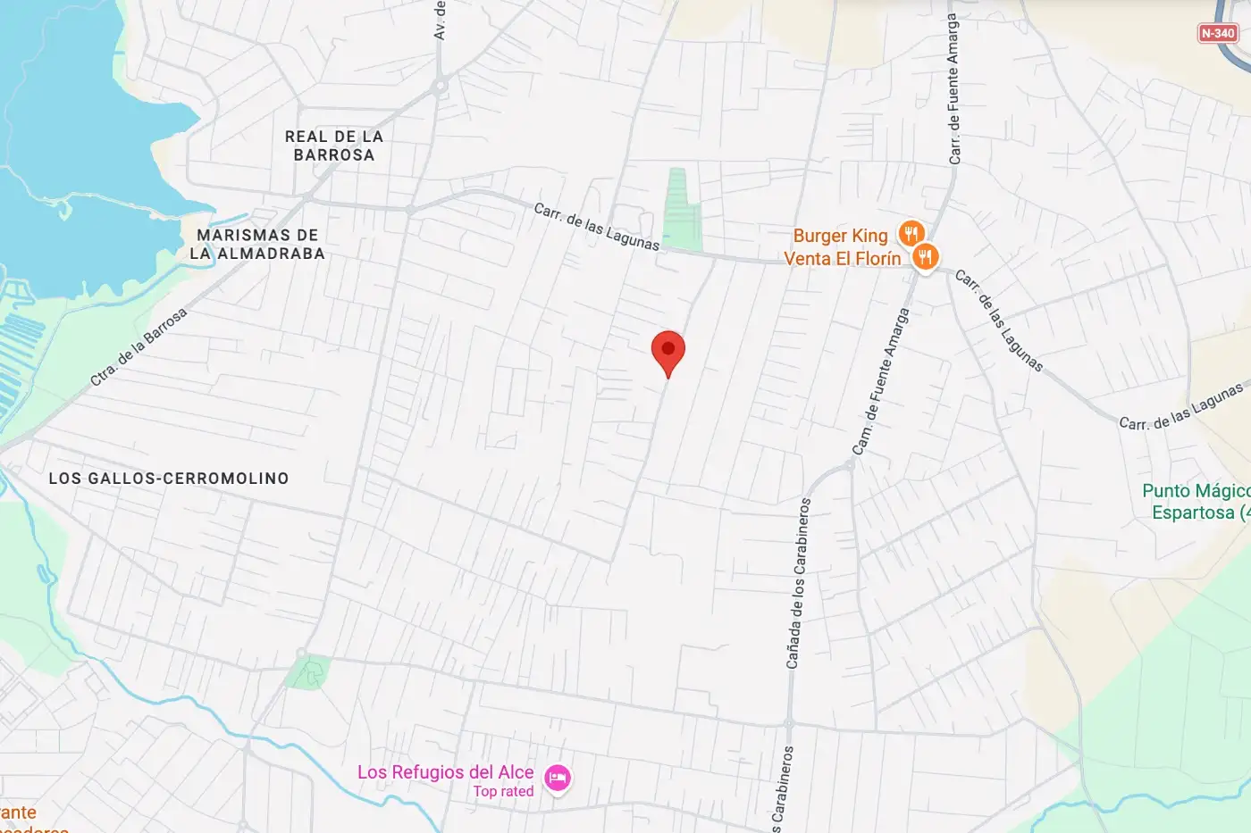 Map showing the villa between Chiclana and La Barrosa